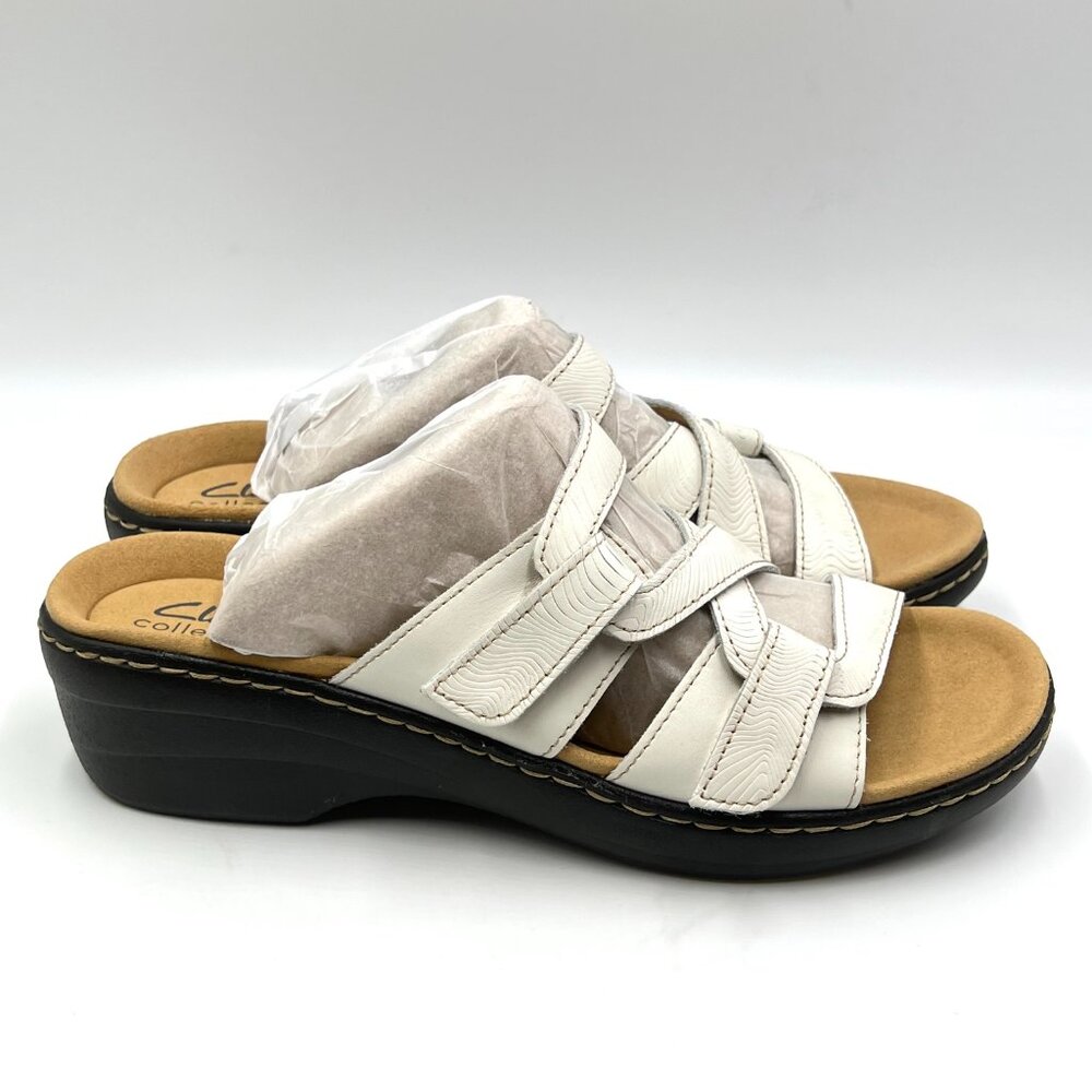 9.5N 9.5 NARROW WIDTH Clarks Merliah Karli White Leather Comfort Sandals Shoes